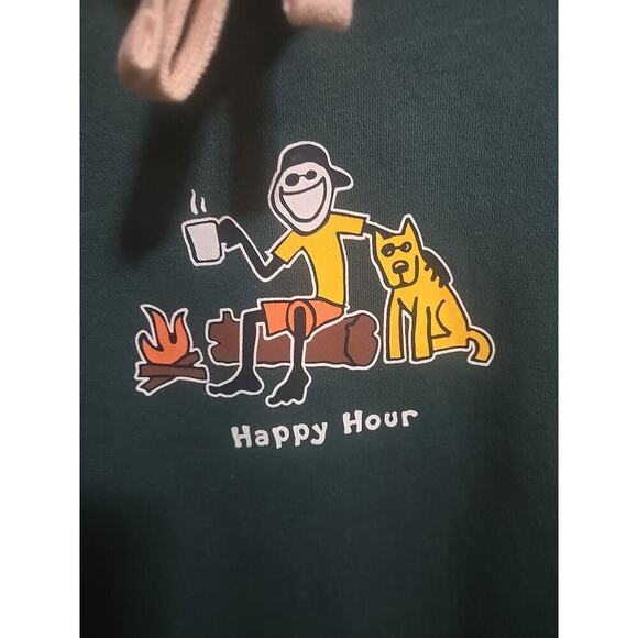 Life Is Good Hoodie Mens Mediu Green Logo Pullover Fleece Happy Hour Camping NEW - Picture 3 of 12